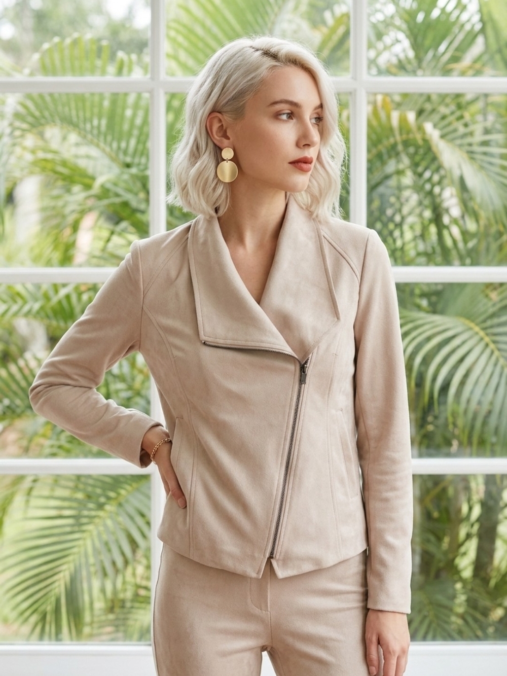 Women’s Light Beige Asymmetrical Zip Jacket